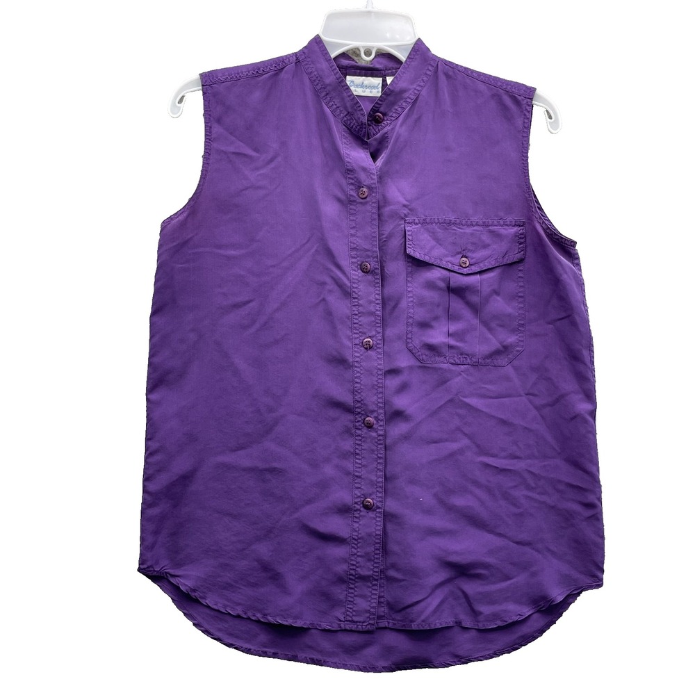 Vintage Backroad Blues 100% Silk Button Top Women Small Classic 90s Chic Fem Y2k